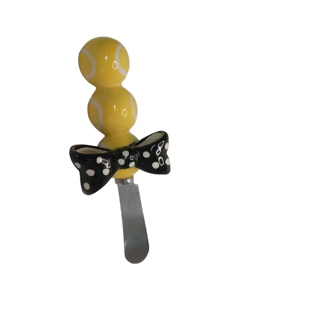 🐝Yellow Black Polka Dot Spreader Knife Cheese Butter Jam Whimsical Party Fun 🐝